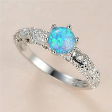 Простое женское кольцо с голубым опалом, тонкое обручальное кольцо серебряного цвета для женщин, классическое круглое обручальное кольцо невесты с кристаллом 2024 - купить недорого