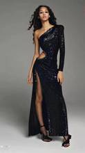 2020 New Black Sequins Dress Long Sleeves One Shoulder Hollow Out Elegant Celebrity Long Bodycon Dress Vintage Vestios 2024 - buy cheap