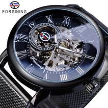 Forsining-relógio mecânico de esqueleto com pulseira de malha transparente, modelo retrô, esportivo, masculino 2024 - compre barato