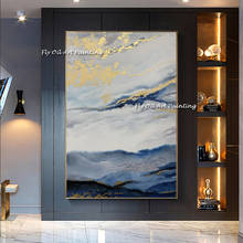 Abstract Gold Foil Block Blue  landscape scenery Modern Golden Wall Art  oil painting for Living Room Navy Decor 2024 - buy cheap