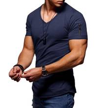 Брендовая одежда для мужчин футболка фитнес мужские V образным вырезом на молнии футболка для мужчин футболки S-5XL Бесплатная доставка в уличном стиле 2024 - купить недорого