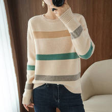 Adishree suéter feminino de caxemira, pulôver de malha outono inverno 2021, quente de alta qualidade, espessamento pescoço em o, retalhos 2024 - compre barato