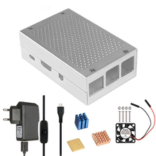 Carcasa de Metal plateado con carcasa de aluminio, ventilador de refrigeración de 5V/3,3 V con tornillos, Kit de carcasa de disipador de calor para Raspberry Pi 3 Modelo B + 2024 - compra barato