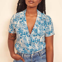 Women Tops And Blouses 2021 Fashion Palm Tree Print Vintage Shirt Summer Top V Neck Short Sleeve Button Chiffon Shirts For Women 2024 - buy cheap