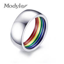 Modyle-Anillo de boda de acero inoxidable para hombre, arcoíris de alta calidad a la moda, Color plateado, 8MM de ancho, joyería de Orgullo Gay, 2021 2024 - compra barato