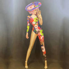 Nightclub Theme Party Women Play Role Costume GoGo Doughnut Print Bodysuit Headwear Stage Dress Performance Festival Outfit 1938 2024 - buy cheap