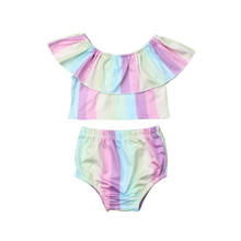 2020 Summer Kids Baby Girls Clothes Infant Off Shoulder Shirts Brief Shorts Rainbow Outfits Sets 2024 - buy cheap