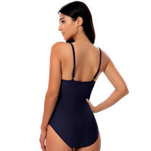 LUKITAS Sexy Deep-V Neck One Piece Swimsuit Women Push Up Wirefree Solid Swimming Suit Shoulde Beachwear Swimwear Plus Size XXL 2024 - buy cheap