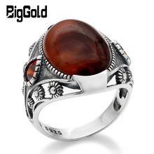 Anillo de piedra con ojos de tigre para hombre y mujer, de Plata de Ley 925 con circonita roja de plata tailandesa, anillo de diseño único para hombre y mujer, joyería turca 2024 - compra barato