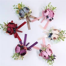 Lovegrace Wrist Corsage and Boutonnieres Wedding Bride Bracelet Silk Flower Groomsman Boutonniere Brooch Pins Wedding Corsages 2024 - buy cheap