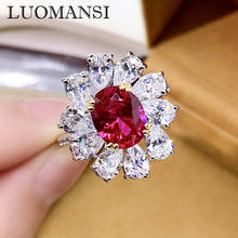 Luomansi Luxury 3 Carat 8*10 Egg-shaped Ruby Diamond Ring Cocktail Party Super Flash 100% S925 Silver Women's Fine Jewelry 2024 - buy cheap