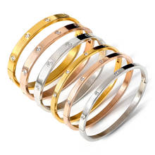 Pulseiras de aço inoxidável, cristais, moda feminina, cor ouro rosa, pulseiras abertas, joia clássica 2024 - compre barato