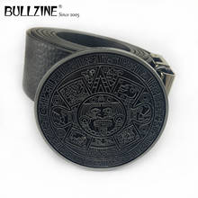 Bullzine zinc alloy aztec calendar belt buckle FREE PU belt JEANS gift belt buckle pewter finish FP-02932 drop shipping 2024 - buy cheap