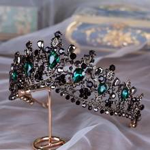 Green Queen Black Crown Crystal Tiaras Vintage Rhinestone Witch Pageant Diadem Baroque Wedding Hair Accessories Bridal Jewelry 2024 - buy cheap