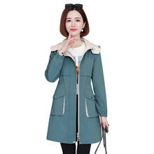 Chaqueta con capucha para mujer, abrigo ajustado de talla grande, medio-largo, básico, J405, nueva moda, primavera y otoño 2024 - compra barato
