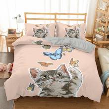 3D Bedding Set Cute Cats & Deer Bedclothes Butterfly Microfiber Comforter Quilt Cover Home Textile Double Kids White Bed Duvet 2024 - buy cheap