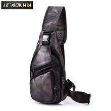 Hot Sale Men Original Leather Casual Fashion Triangle Chest Sling Bag 8" Tablet Design One Shoulder Cross body Bag Male 8015-dc 2024 - buy cheap