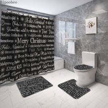 Merry Christmas Bathroom Set Toilet Seat & Cover Black Shower Curtain and Rug Sets Text Print Bath Mat Holiday Decoration 2024 - buy cheap
