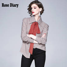 RoseDiary 2020 Spring Autumn Long Sleeve Vogue Blouse Lapel Collar with Bow Tie Fashion Street Blouse Female Shirt Plus Blusa 2024 - купить недорого