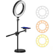 Dimmable LED Selfie Ring Light Tabletop Stand Tripods Mobile Phone Holder Overhead Shot Bracket For Youtube VK Video VK Lamp 2024 - buy cheap