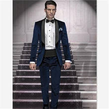 Custom Men Suit Velvet Groomsmen Shawl Black Lapel Groom Tuxedos Navy Blue Suits Wedding Best Man (jacket+pants) 2024 - buy cheap