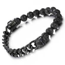 KALEN Lava-pulsera de acero inoxidable con cuentas para hombres, brazalete Punk de calavera negra, joyería 2020 2024 - compra barato