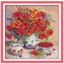 Poppy and cherry painting counted printed on the canvas 11CT 14CT DIY kit Cross Stitch embroidery needlework Set home decor 2024 - buy cheap