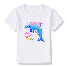 Детская одежда, футболка для мальчиков и девочек, футболка с мультяшным принтом дельфина, летняя модная повседневная детская футболка с коротким рукавом, Топ 2024 - купить недорого