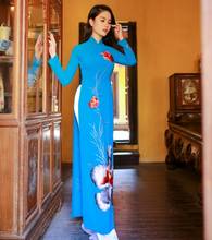 Китайское традиционное платье-Чонсам aodai, традиционное вьетнамское платье с ручной росписью в виде лотоса, восточные костюмы 2024 - купить недорого