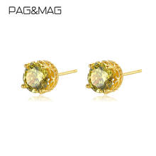 PAG&MAG Authentic 925 Sterling Silver Classic Yellow Cubic Zircon Small Stud Earrings for Women Sterling Silver Jewelry SE442 2024 - buy cheap