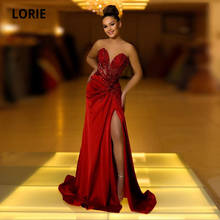 LORIE High Couture Arabic Evening Dress Crystal Beaded Red Sexy Dubai Prom Gown Side Split Satin Wedding Celebrity Party Dresses 2024 - buy cheap