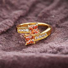 Anel de pedra de cristal champanhe feminino, luxuoso, vintage, amarelo, ouro, fino, anéis de casamento para mulheres, pequeno, quadrado, anel de noivado 2024 - compre barato
