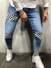 Мужские крутые дизайнерские брендовые узкие джинсы, обтягивающие рваные Стрейчевые облегающие брюки в стиле хоп с дырками для мужчин, джинсы в клетку 2024 - купить недорого