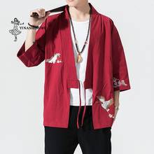 Кимоно Кардиган для мужчин традиционное японское кимоно пляжное тонкое праздничное азиатская одежда хлопковые кимоно юката Мужская модная повседневная рубашка 2024 - купить недорого