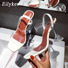 EilyKen-Sandalias de PVC con punta cuadrada para mujer, zapatos femeninos de tacón alto con punta cuadrada, de cristal transparente, para club nocturno 2024 - compra barato