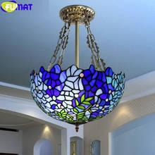 Fumat flor azul flor lâmpada de vidro manchada, luz de gota de luxo clássica, antiguidade, arte artesanal, decoração para casa 2024 - compre barato