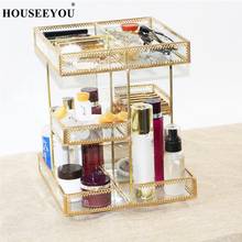 Retro Copper Lace Edge Rotating Cosmetic Storage Box Rack Glass Desktop Dressing Table Lipstick Box Organizer Jewelry Display 2024 - buy cheap