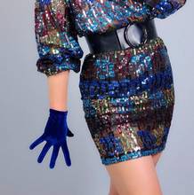 Женские элегантные эластичные бархатные короткие перчатки, женские темно-синие праздничные перчатки для вождения, 22 см, R2760 2024 - купить недорого