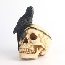 Buf estátua do crânio, papagaio preto, crânio, artesanato de resina, estilo escuro, decoração de casa, dia das bruxas, decoração de festa, presentes 2024 - compre barato