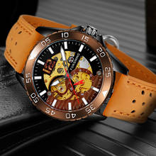 FORSINING-Reloj de pulsera para hombre, accesorio masculino de pulsera resistente al agua con movimiento de engranaje dorado, diseño informal y transparente, con esqueleto mecánico de lujo 2024 - compra barato