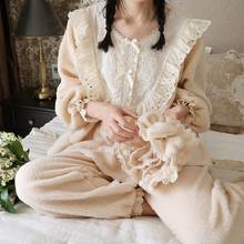 Winter Soft Thicken Coral Fleece Women's Pajamas Sets Vintage Royal Embroidery Long Sleeve Sleepwear Suits  Autumn Nightwear 2024 - buy cheap