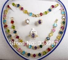 Regalo para mujer, collar de circonita multicolor 18GP, pulsera, pendiente, anillo de cristal de jade 2024 - compra barato