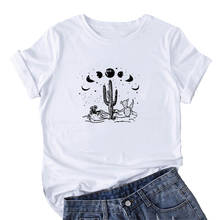 Camiseta con estampado de Cactus y Luna para mujer, de manga corta Camiseta de algodón, Camiseta con cuello redondo, camiseta informal para mujer 2024 - compra barato
