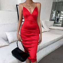 NiceMix 2020, весеннее женское сексуальное платье, атласное, на тонких бретелях, бодикон, без рукавов, с v-образным вырезом, с открытой спиной, на молнии, одноцветное, Femme Vestidos 2024 - купить недорого