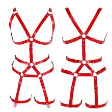 Red Leather Set Harness Bra Belt Gothic Punk Festival Rave Adjustable Sexy Lingerie Body Cage Garter Belts Suspender Stockings 2024 - buy cheap