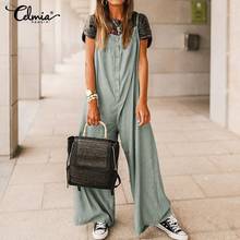Celmia Plus Size Women's Vintage Sleeveless Jumpsuits 2021 Summer Casual Solid Office Long Buttons Playsuits Loose Wide Leg Pant 2024 - buy cheap