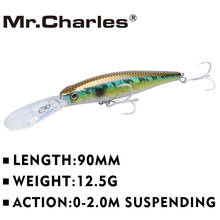 Рыболовная приманка Mr.Charles CMC016, 90 мм/12,5 г, 0-2,0 м, подвесная жесткая приманка, супер гольян, медвежонок, популярная модель, 3D-глаза 2024 - купить недорого