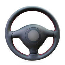 Сшитый вручную черный чехол рулевого колеса автомобиля из искусственной кожи PU для Volkswagen VW Golf 4 (IV) Passat B5 Passat вариант Polo 2024 - купить недорого