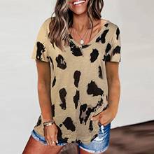Women's T-shirts Tops Summer Leopard Print Fashion Raglan Harajuku Casual V-neck Clothes Short Sleeve Basic New Clothes 2022 2024 - buy cheap