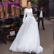ANJURUISI-vestidos de novia de manga larga, línea A Simple, tul, novia, Playa transparente, invitados de boda, 2020 2024 - compra barato